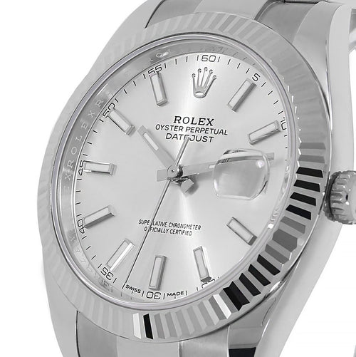 Datejust II Stainless Steel White Gold Silver Index Dial Watch 116334.