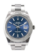 Datejust 41 Blue Dial White Gold Fluted Bezel Mens Watch 126334.