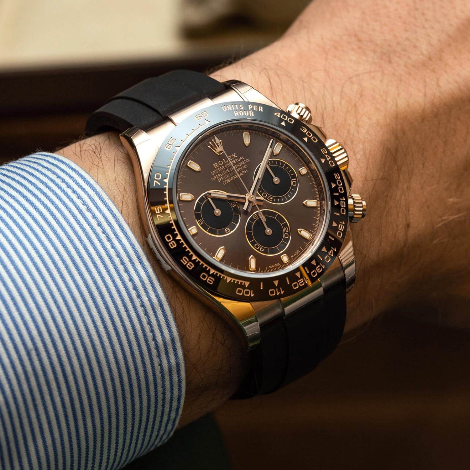 Rolex Daytona, Chocolate dial, Engraved Bezel, Rubber Oysterflex, Rose gold Watch 116515LN-0041