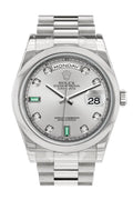 Day Date 36 Rhodium Diamonds Emeralds Dial President Men's Watch 118206.