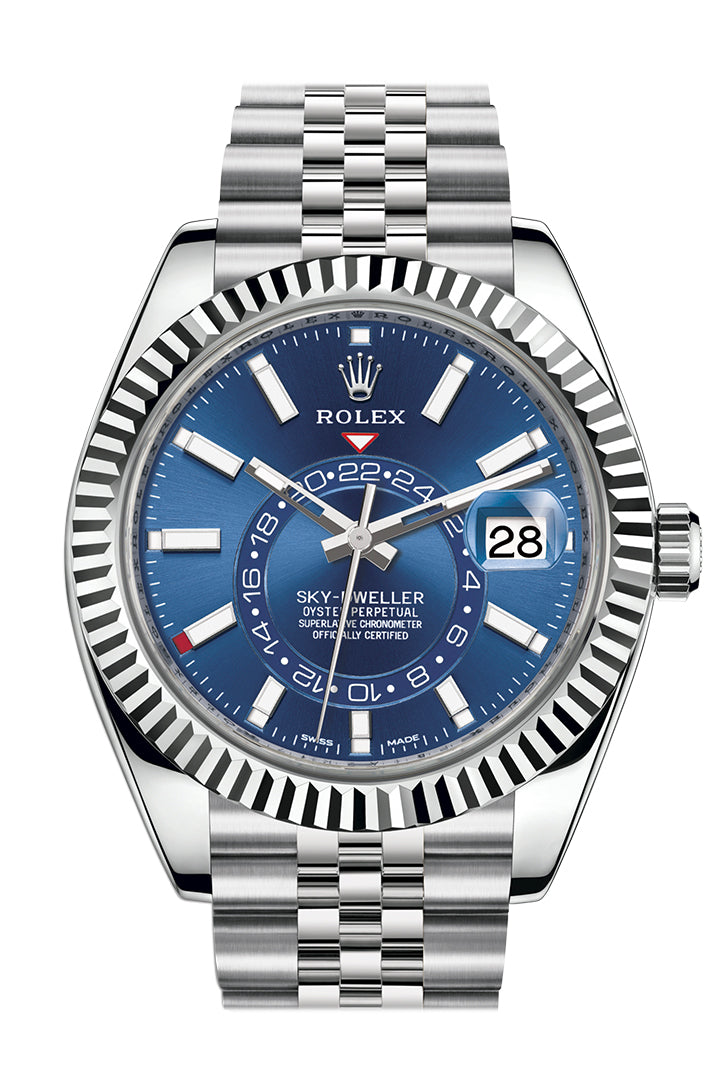 Sky Dweller Blue Dial 18K White Gold Bezel Steel Jubilee Men's Watch 326934.